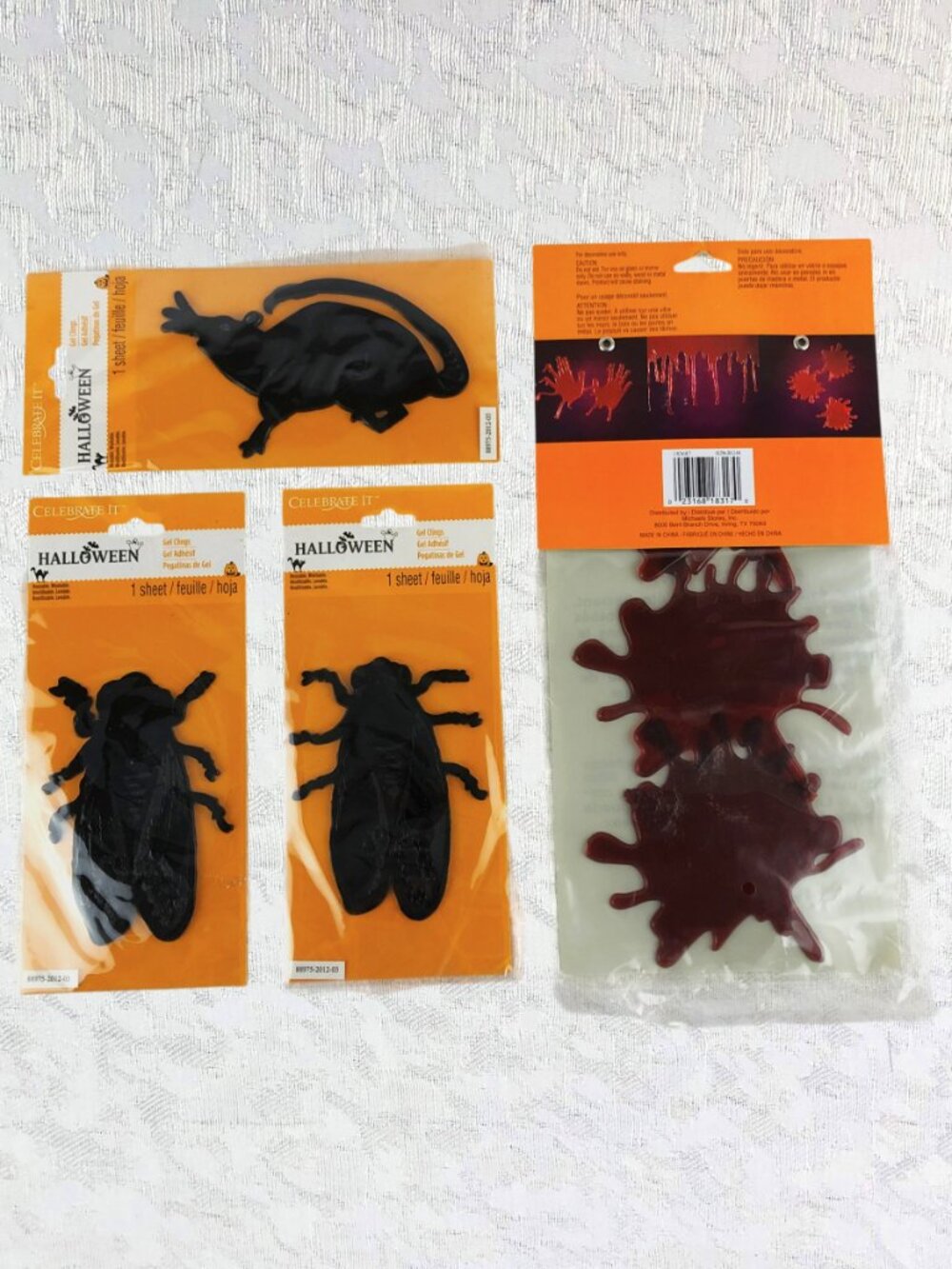 Celebrate It Halloween Reusable Gel Clings: Rat, Flies & Blood Splatters NWT